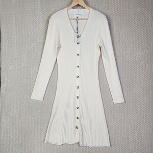 Lucky Brand Dress Womens Large Ivory Ribbed Knit Long Sleeve Body Con Dress NWT